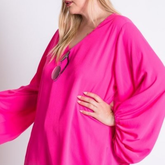 Plus Size Long Puff Sleves Draped Top CHRISTINA - Picture 3 of 6